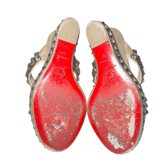 Christian Louboutin Ecu 120 Liege Pepite Studded Platform Wedge Heels Sandals 37 - Picture 7 of 8
